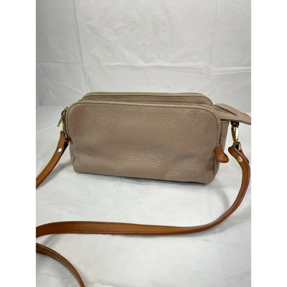Valentina Beige Pebbled Leather Shoulder Bag Small - Picture 4 of 15